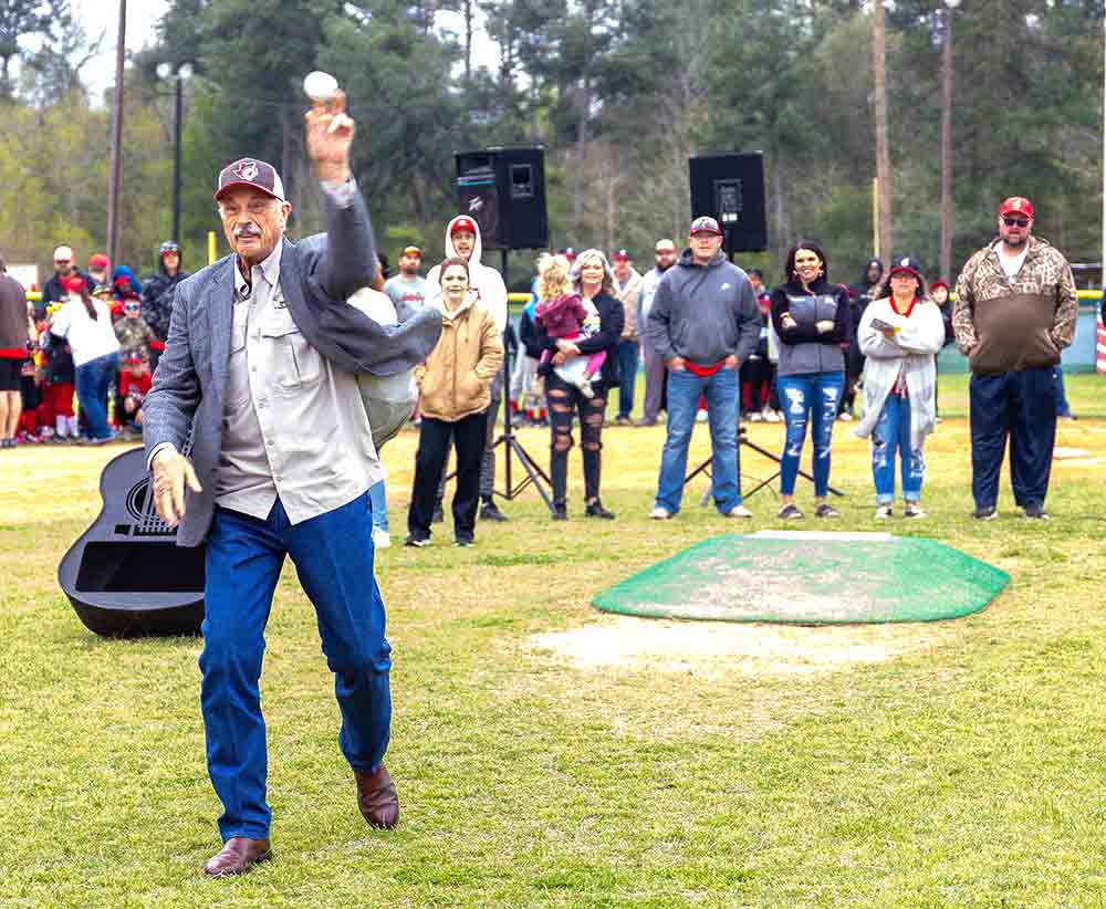 Mayor John Benestante throws out the first pitch of the season. PHOTOS BY CHARLES BALLARD
