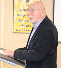 Gideons International volunteer Walter Fink addresses the Woodville ISD Board of Trustees about returning to the district to distribute copies of the Bible.  CHRIS EDWARDS | TCB